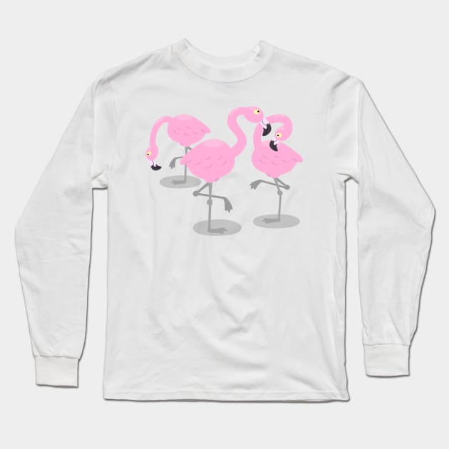 Cute pink flamingo trio cartoon illustration Long Sleeve T-Shirt by FrogFactory